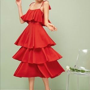 Tassel Tie Shoulder Layered Ruffle Dress